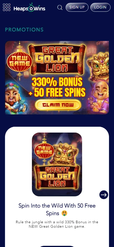 Heapsowins Casino mobile promotions interface